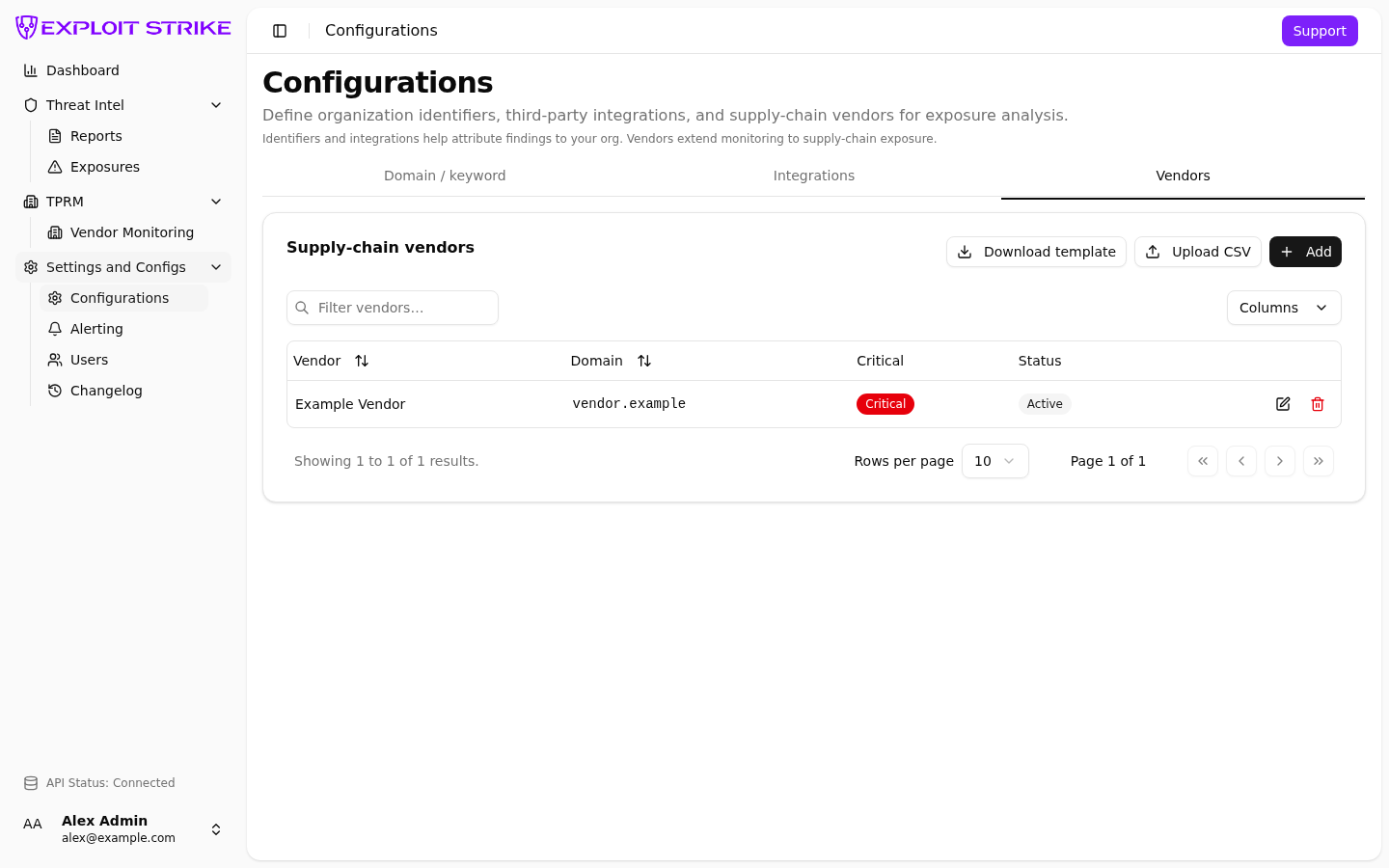 Vendors config